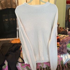 Elegant White Knit Crew Neck Sweater